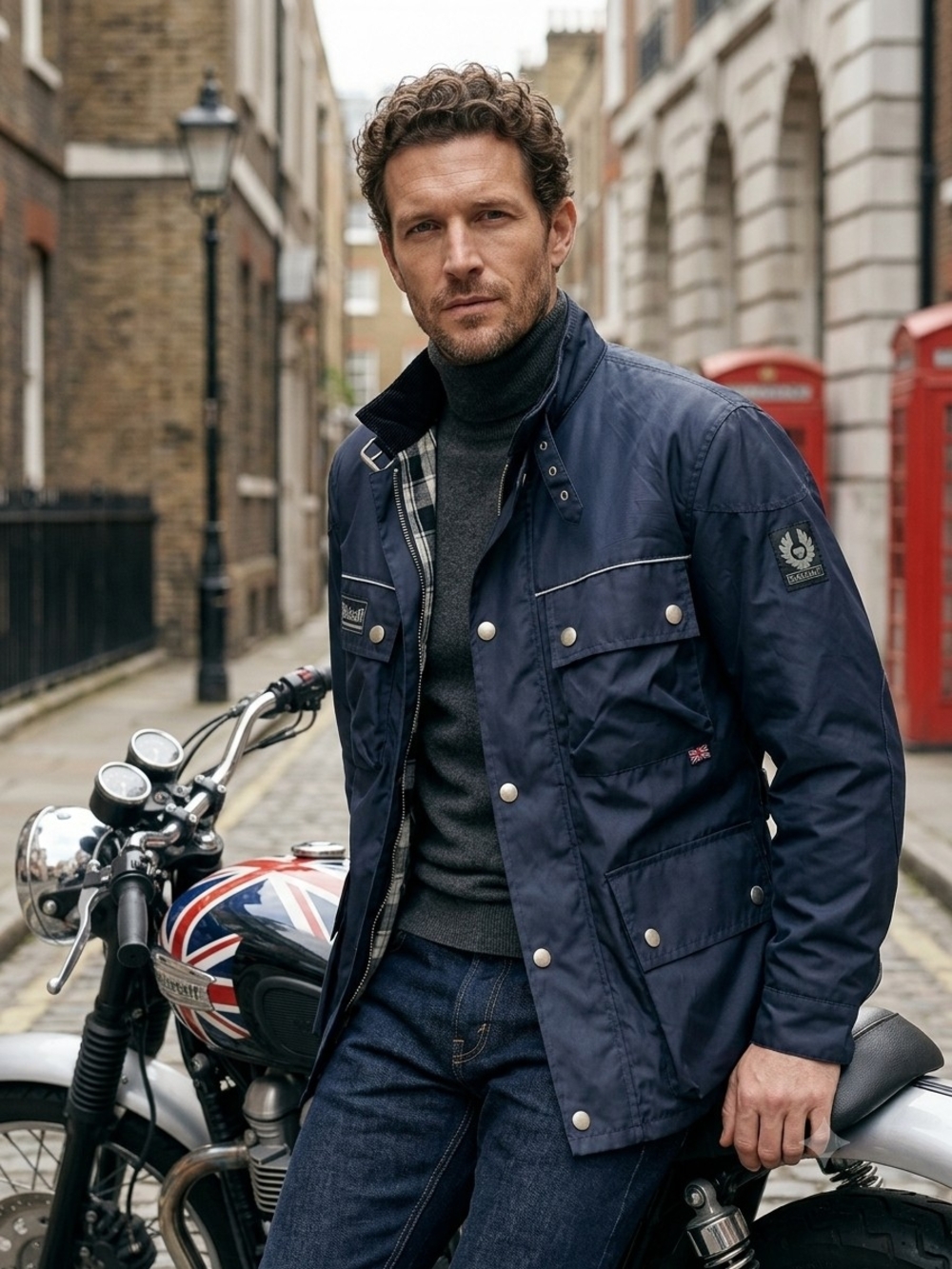 Vintage Belstaff Motorcycle Jacket Men Small Black Plaid Lined Corduroy Collar